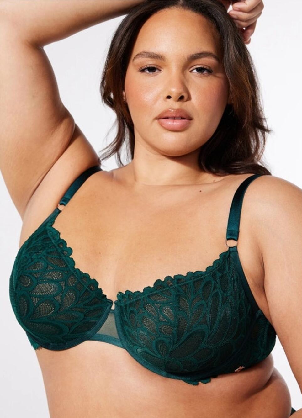 Savage X Fenty Unlined Lace Balconette Bra Green 42DDD Underwire Sheer Lingerie